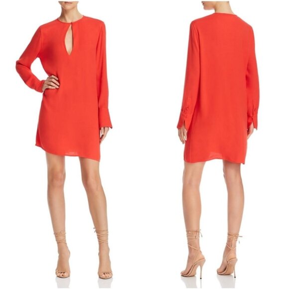 Equipment Carmine Red Bonnie Dress Keyhole Long Sleeve Shift Large - Picture 1 of 9